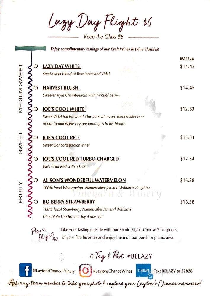 Layton's Chance Vineyard & Winery - Vienna, MD menu_pic
