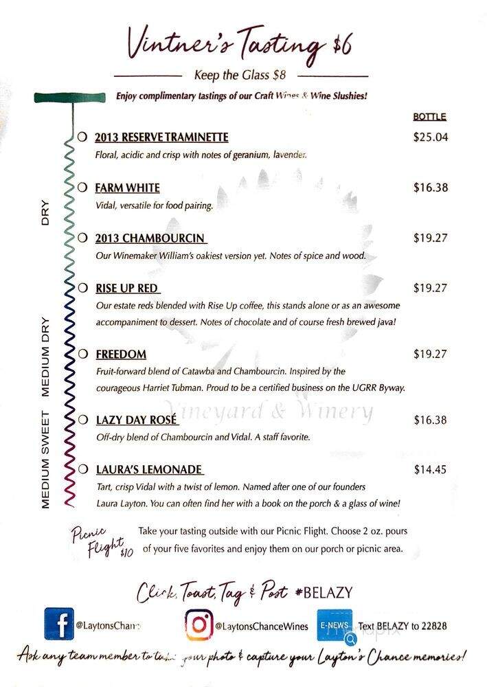 Layton's Chance Vineyard & Winery - Vienna, MD menu_pic