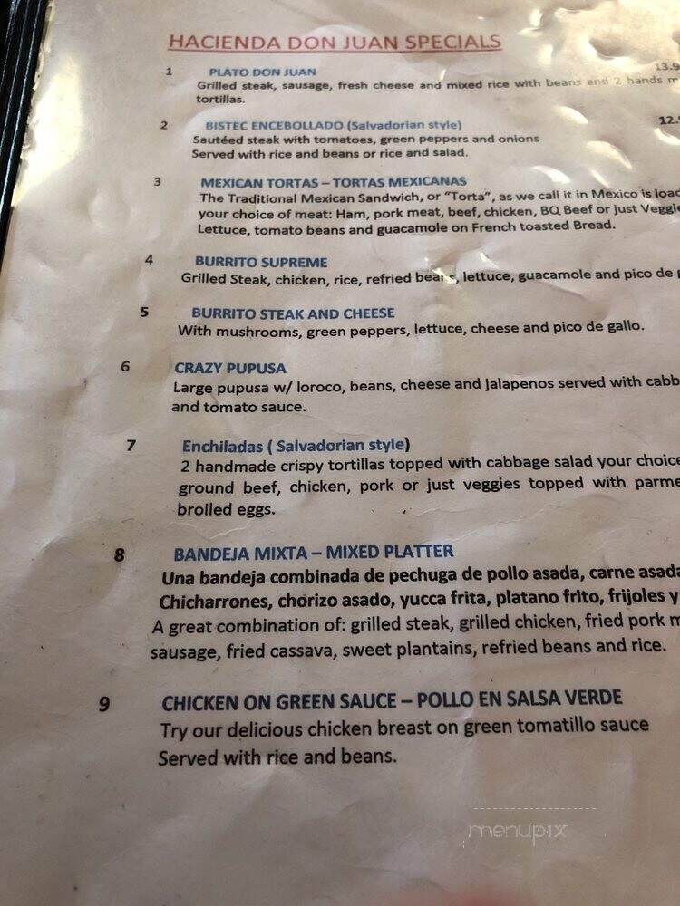 Hacienda Don Juan - Worcester, MA menu_pic