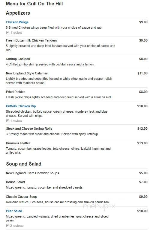 Grill On the Hill - Worcester, MA menu_pic