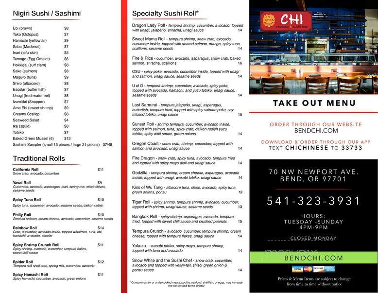 CHI Chinese and Sushi Bar - Bend, OR menu_pic
