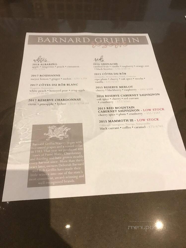 Barnard Griffin Winery - Richland, WA menu_pic