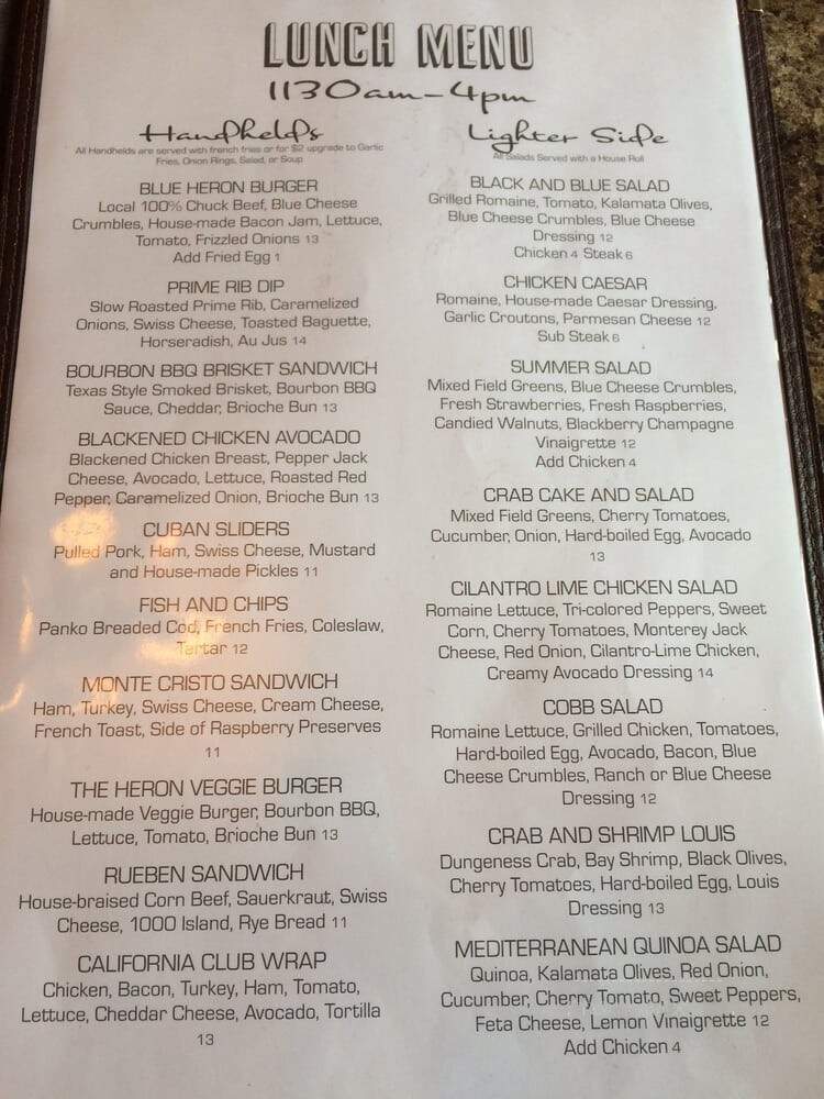 Blue Heron Bar & Grill - Carnation, WA menu_pic