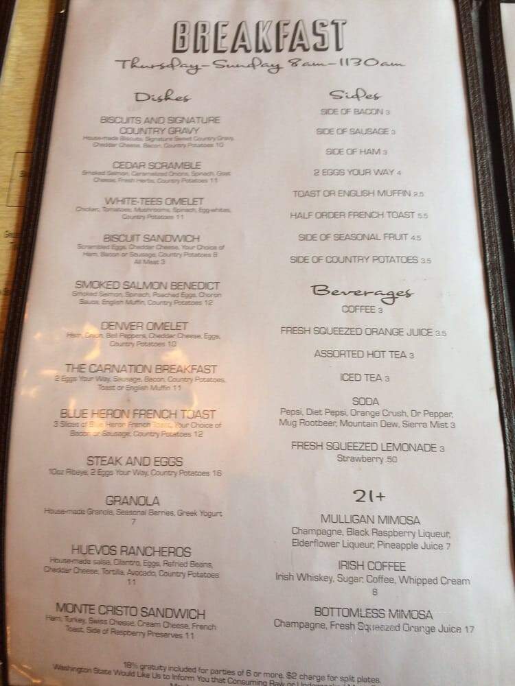 Blue Heron Bar & Grill - Carnation, WA menu_pic