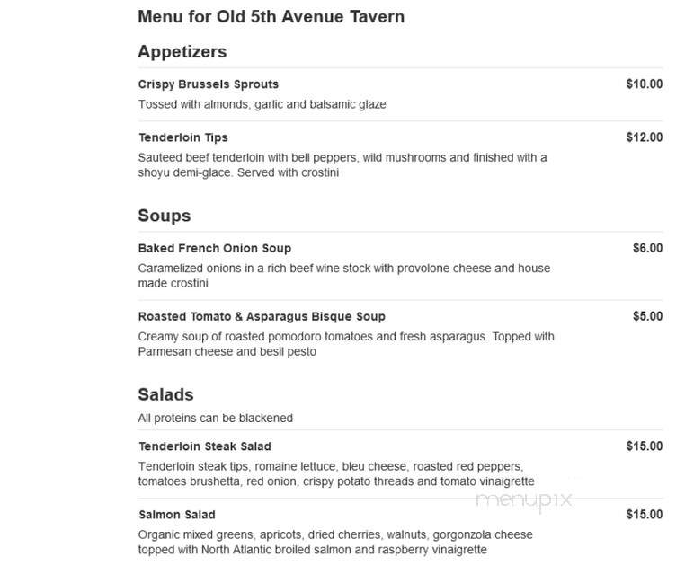Old 5th Avenue Tavern - Seattle, WA menu_pic