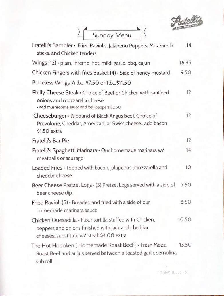 Fratelli's Towne Tavern - New Cumberland, PA menu_pic