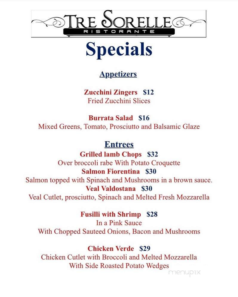 Tre Sorelle Ristorante - Sea Cliff, NY menu_pic