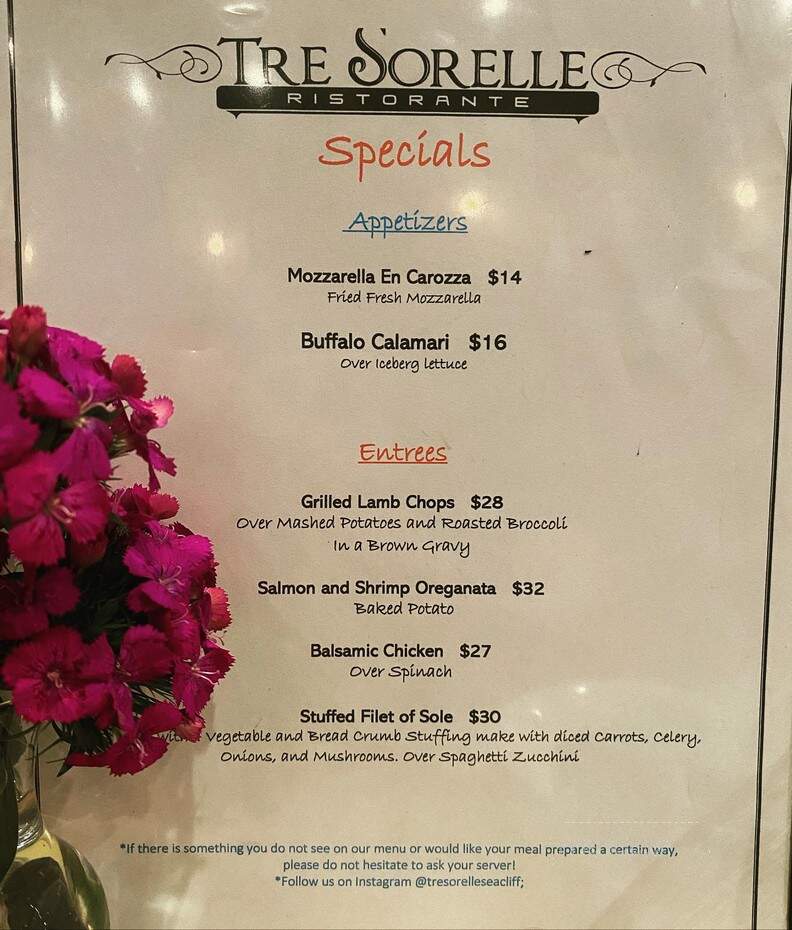 Tre Sorelle Ristorante - Sea Cliff, NY menu_pic