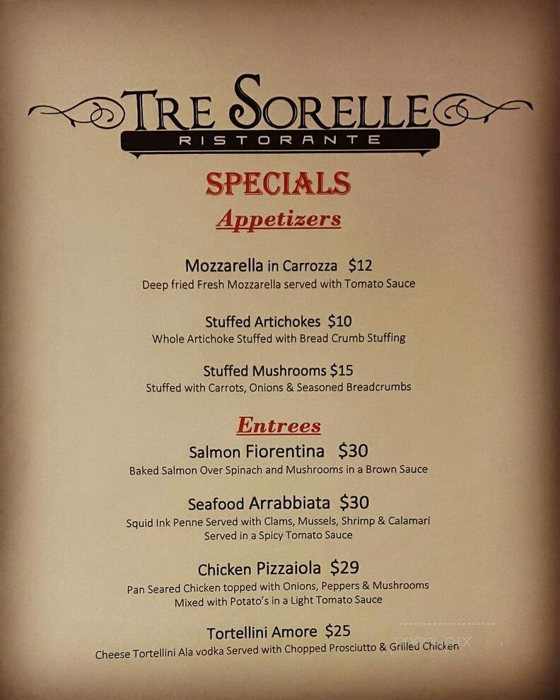 Tre Sorelle Ristorante - Sea Cliff, NY menu_pic