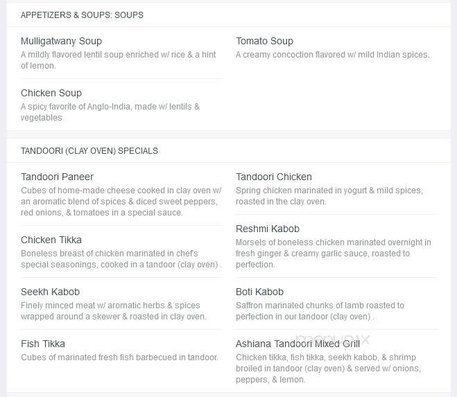 Ashiana - Norcross, GA menu_pic