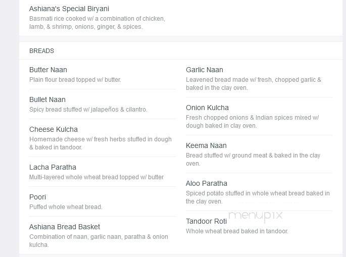 Ashiana - Norcross, GA menu_pic