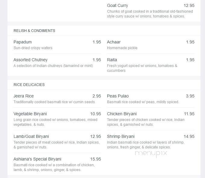 Ashiana - Norcross, GA menu_pic