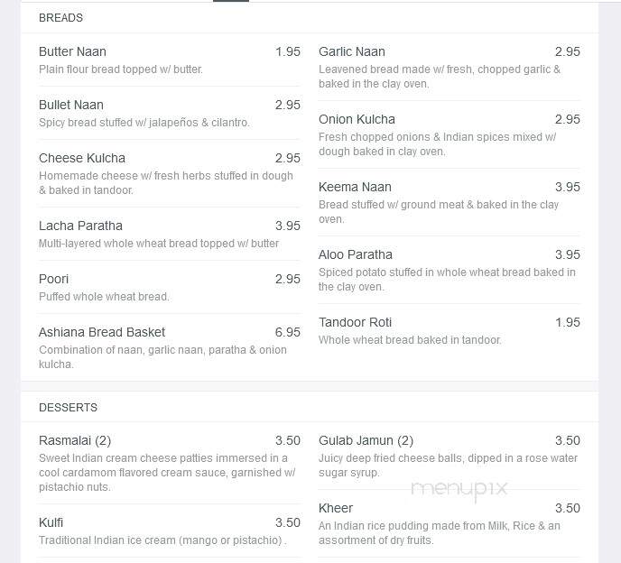 Ashiana - Norcross, GA menu_pic
