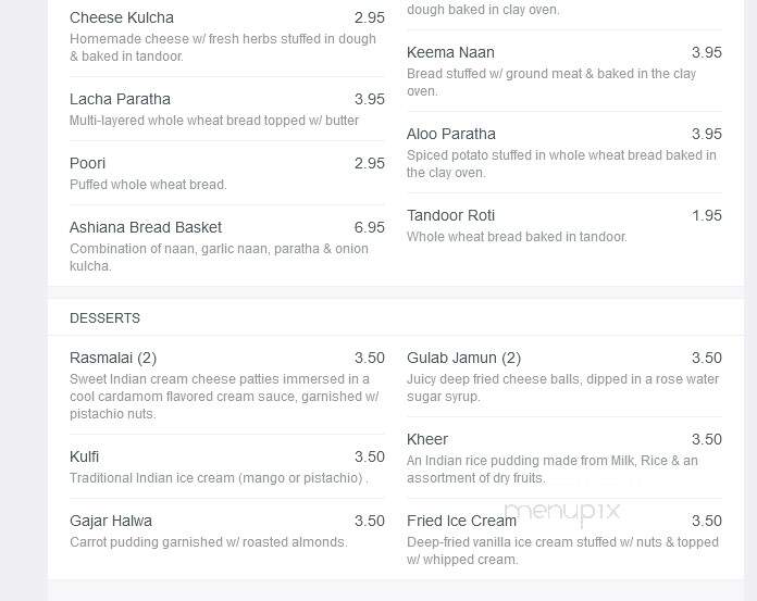 Ashiana - Norcross, GA menu_pic