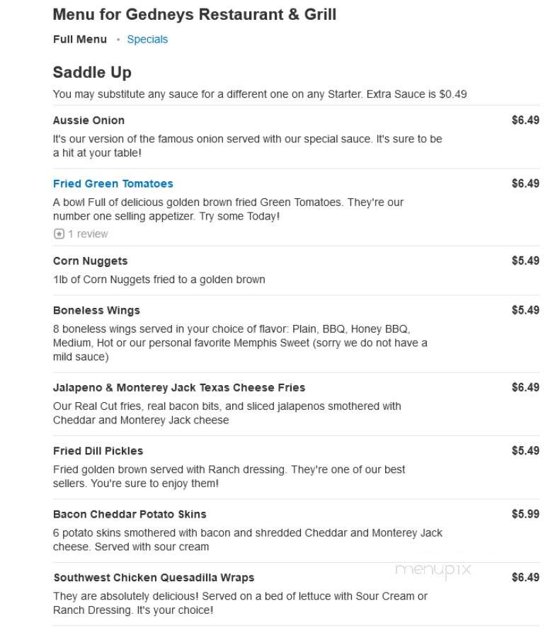 Gedney's Restaurant & Grill - Roanoke, AL menu_pic