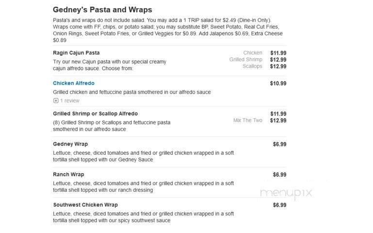 Gedney's Restaurant & Grill - Roanoke, AL menu_pic