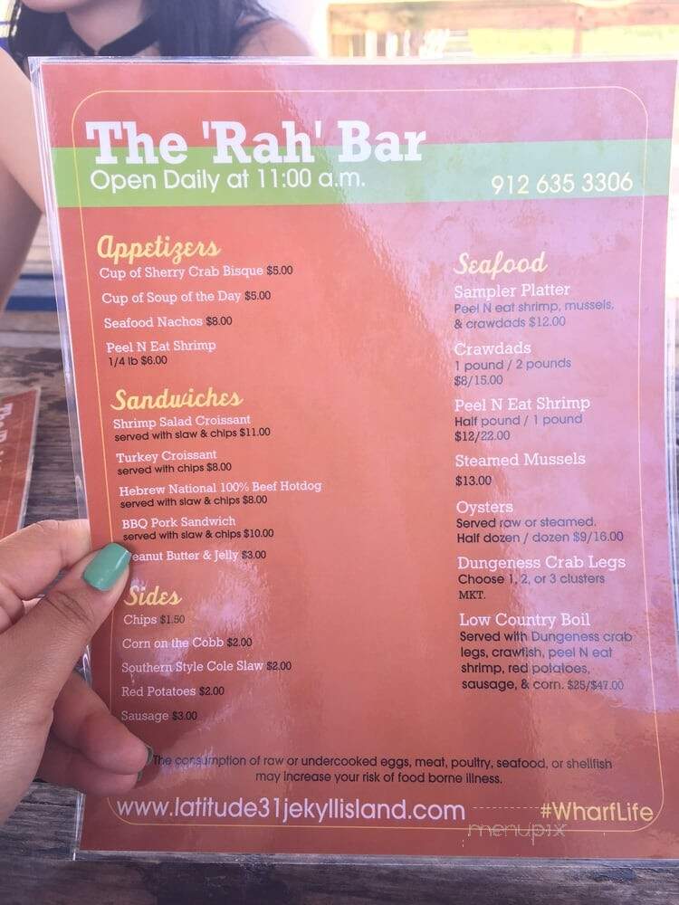 The Rah Bar - Jekyll Island, GA menu_pic