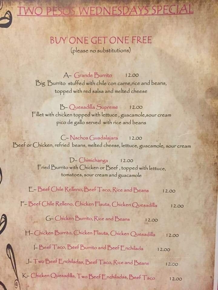 Two Pesos Cantina - Pelham, AL menu_pic