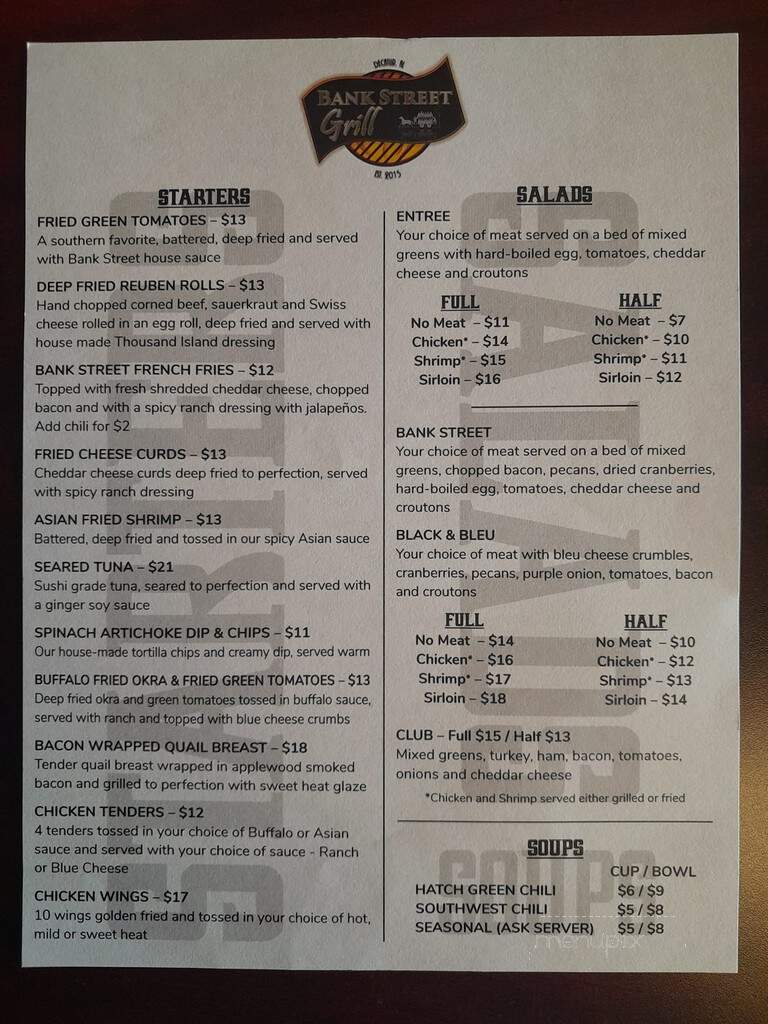 Bank Street Grill - Decatur, AL menu_pic