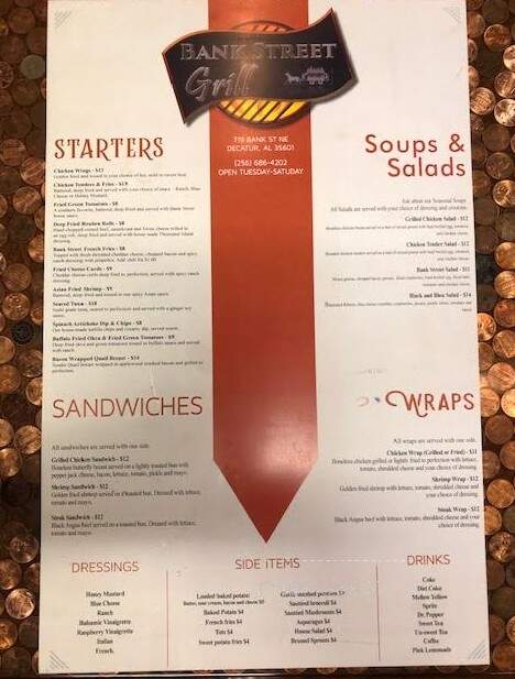Bank Street Grill - Decatur, AL menu_pic