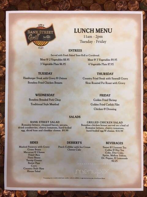 Bank Street Grill - Decatur, AL menu_pic