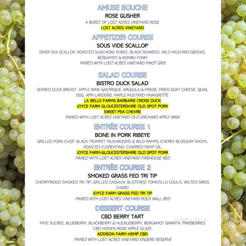 Lost Acres Vineyard - Granby, CT menu_pic