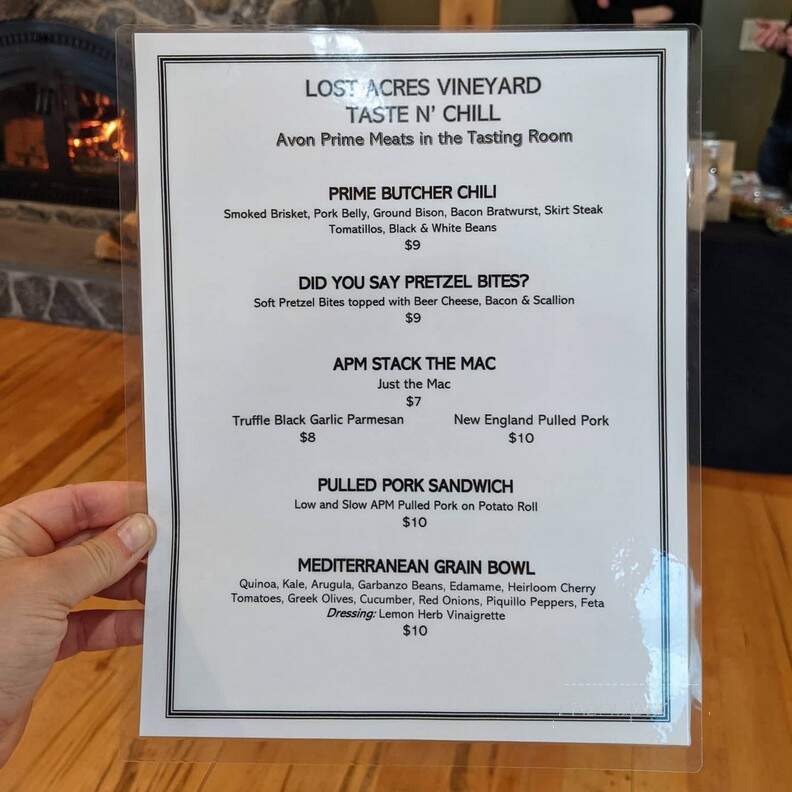 Lost Acres Vineyard - Granby, CT menu_pic