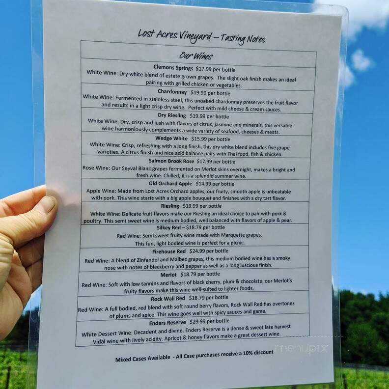 Lost Acres Vineyard - Granby, CT menu_pic