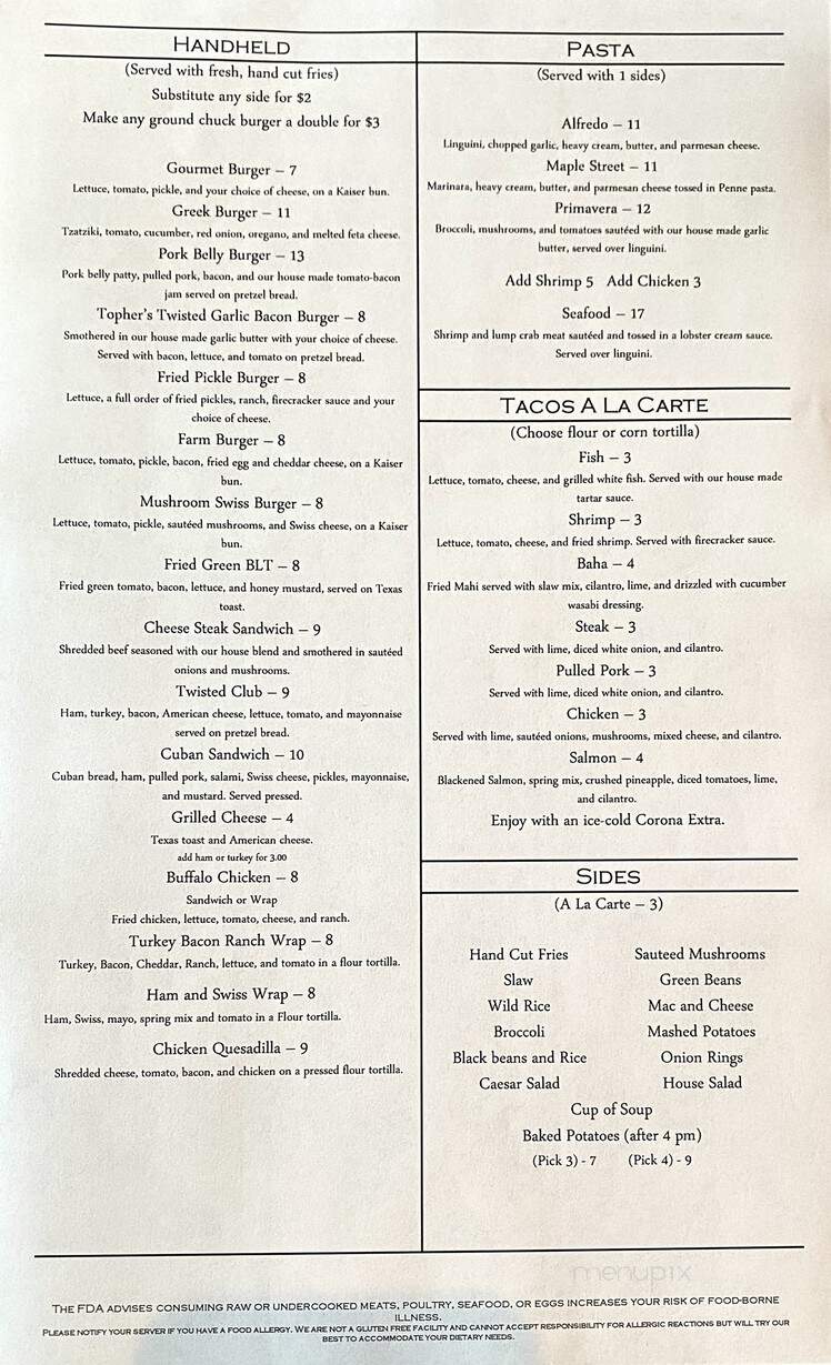 Maple Street Grill of Eagleville - Eagleville, TN menu_pic