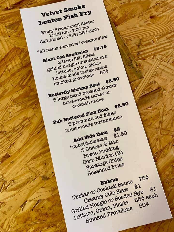 Velvet Smoke BBQ - Harrison, OH menu_pic