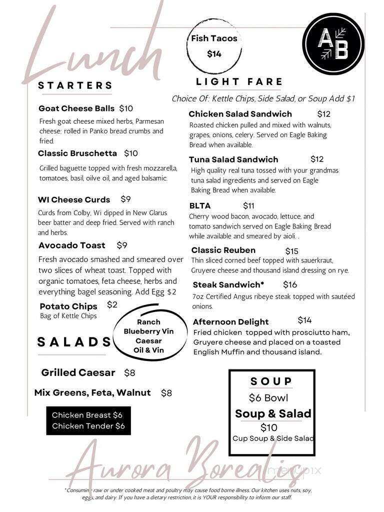 Aurora Borealis Restaurant - Manitowish Waters, WI menu_pic