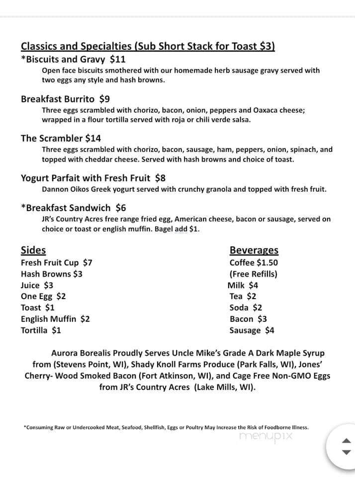 Aurora Borealis Restaurant - Manitowish Waters, WI menu_pic