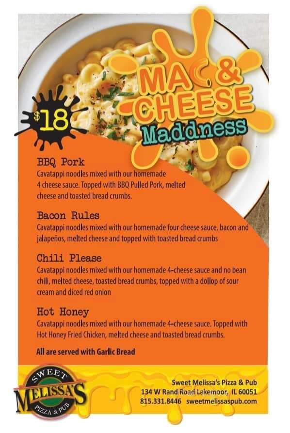 Sweet Melissa's Pizza & Pub - Lakemoor, IL menu_pic