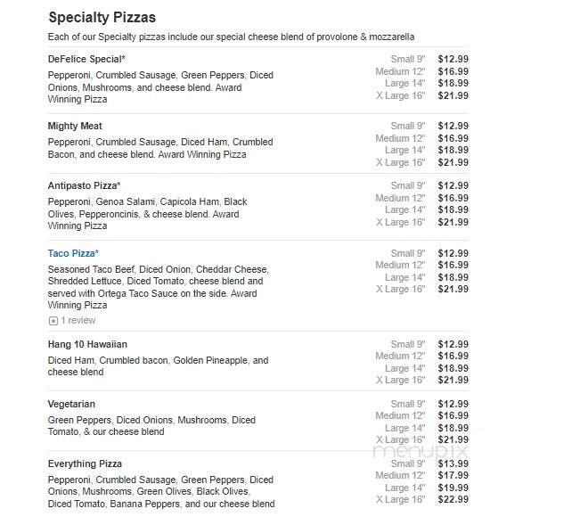 De Felice Brothers Pizza - Shadyside, OH menu_pic