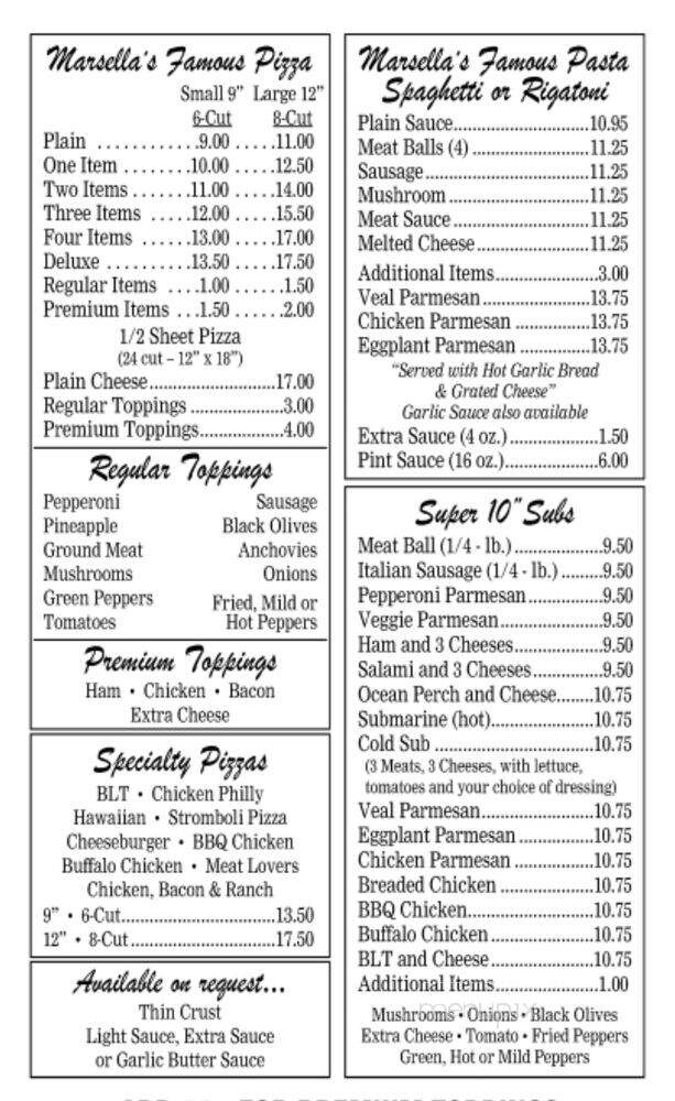 Marsella's Pizza - Cleveland, OH menu_pic