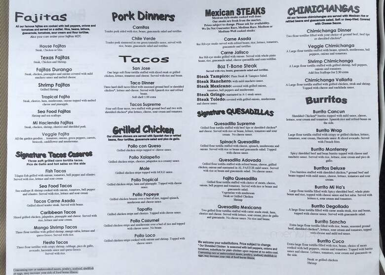 Mi Hacienda Ltd - Toledo, OH menu_pic