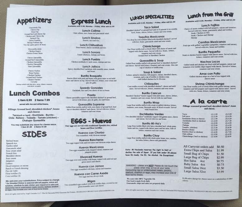 Mi Hacienda Ltd - Toledo, OH menu_pic