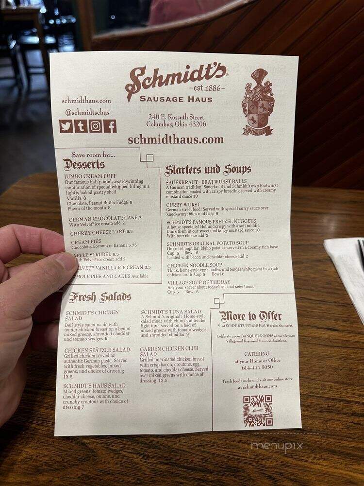 Schmidt's Sausage Haus - Columbus, OH menu_pic