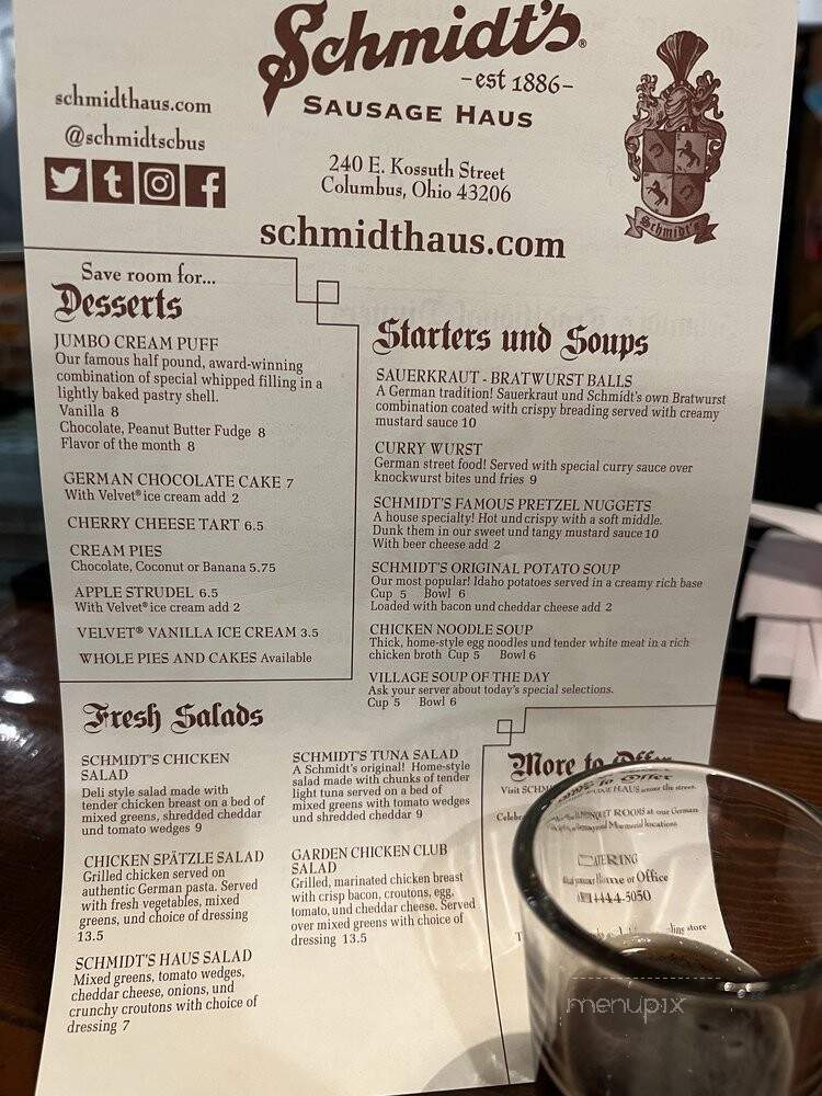Schmidt's Sausage Haus - Columbus, OH menu_pic