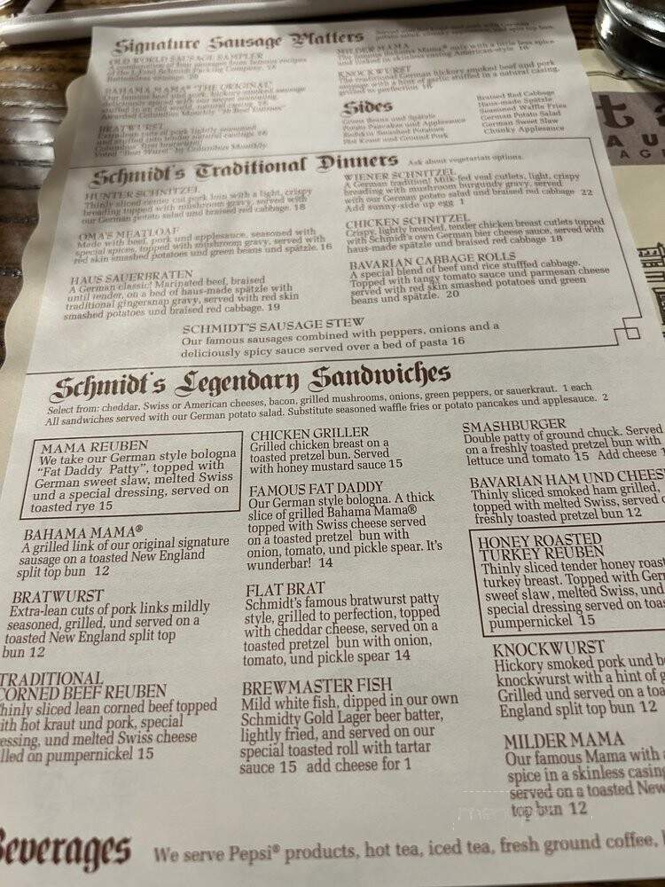 Schmidt's Sausage Haus - Columbus, OH menu_pic