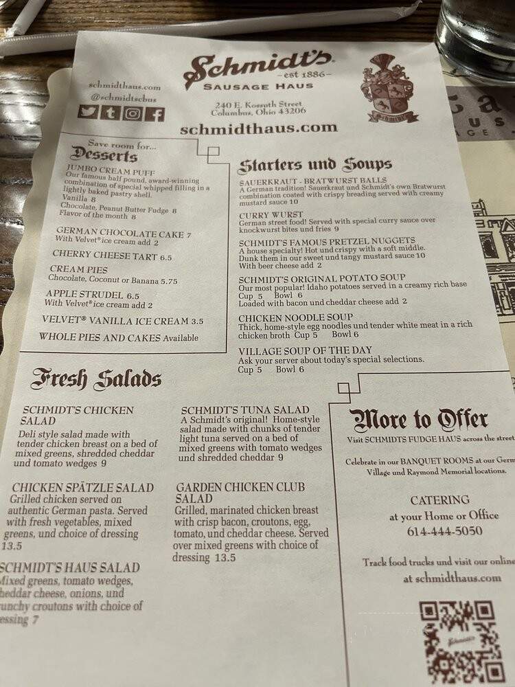 Schmidt's Sausage Haus - Columbus, OH menu_pic
