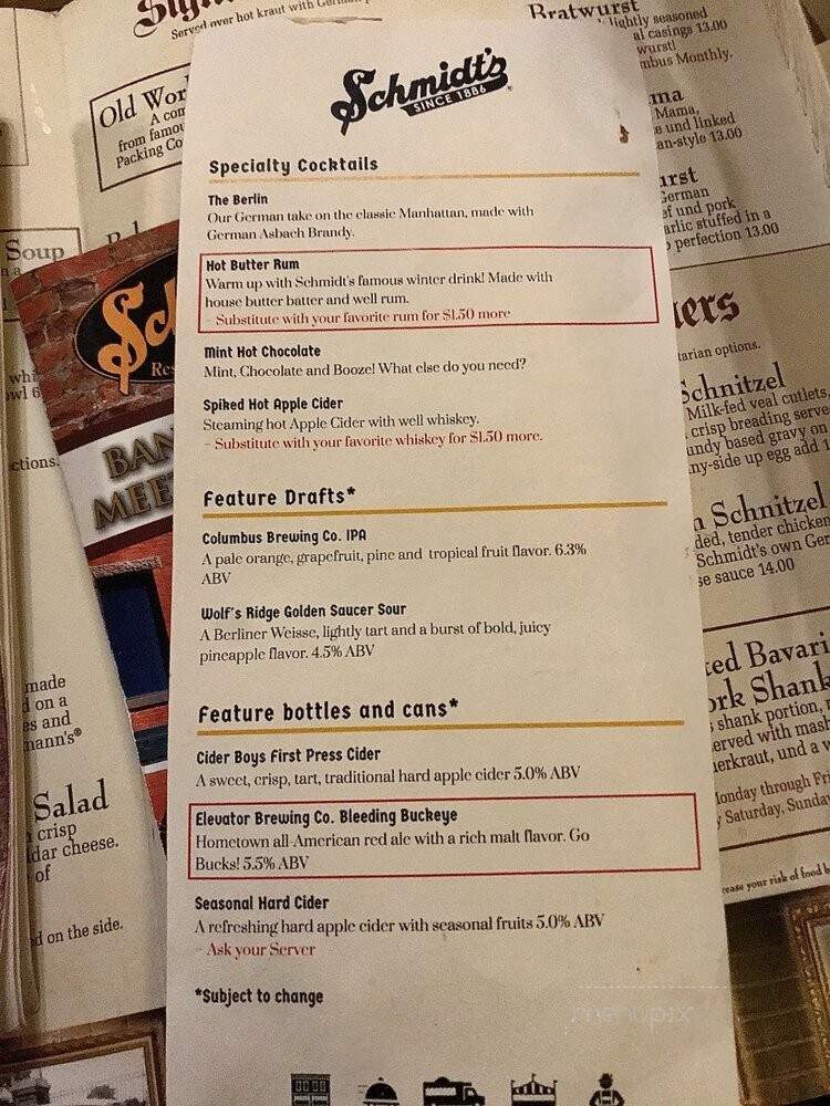 Schmidt's Sausage Haus - Columbus, OH menu_pic
