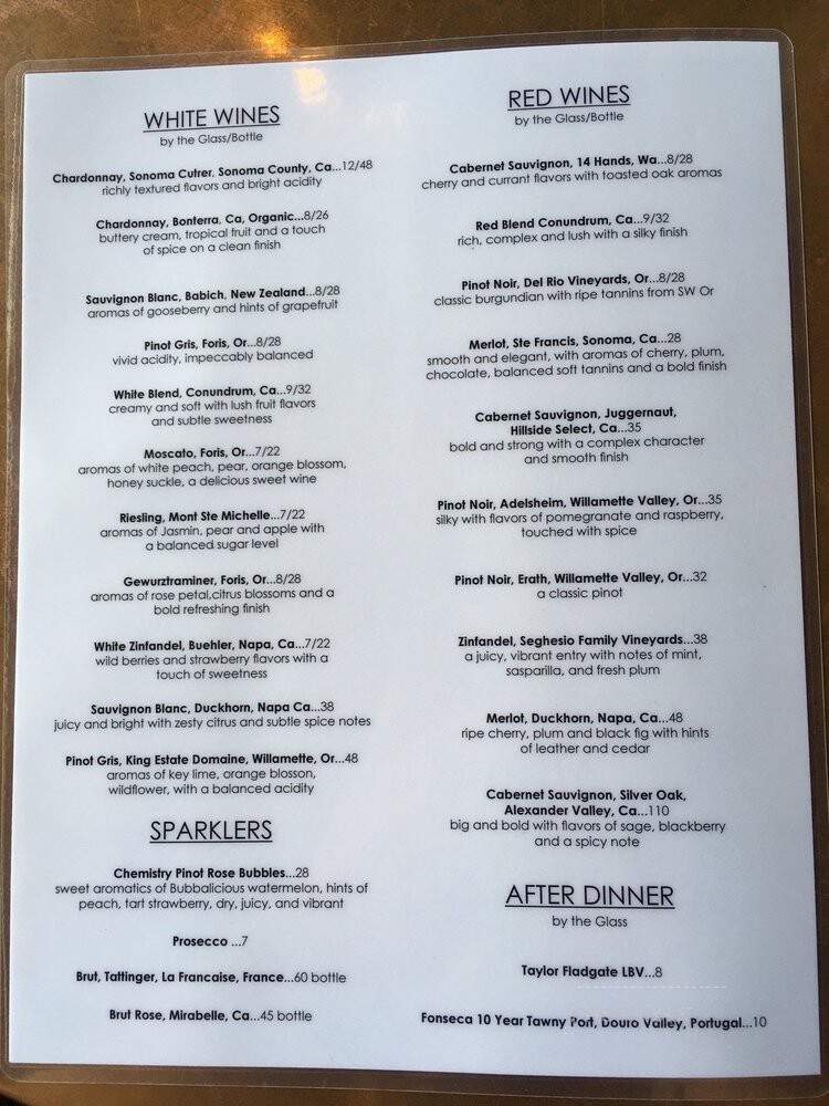 Crowsnest Lounge & Restaurant - Bandon, OR menu_pic