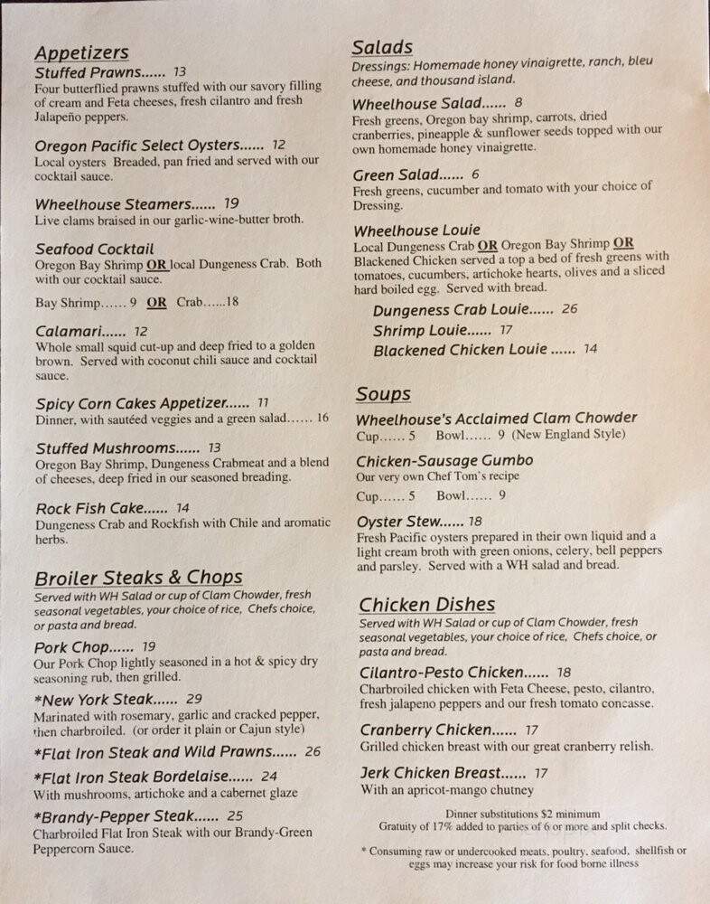 Crowsnest Lounge & Restaurant - Bandon, OR menu_pic