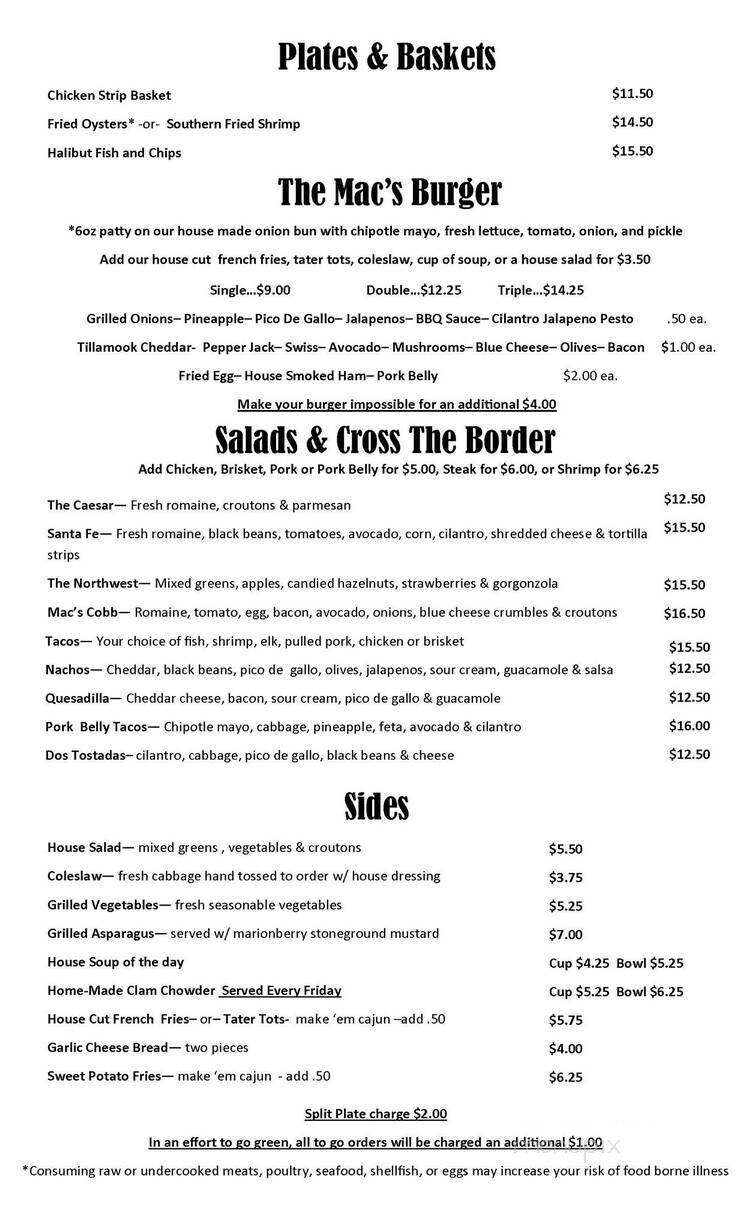 Mac's Place - Silverton, OR menu_pic