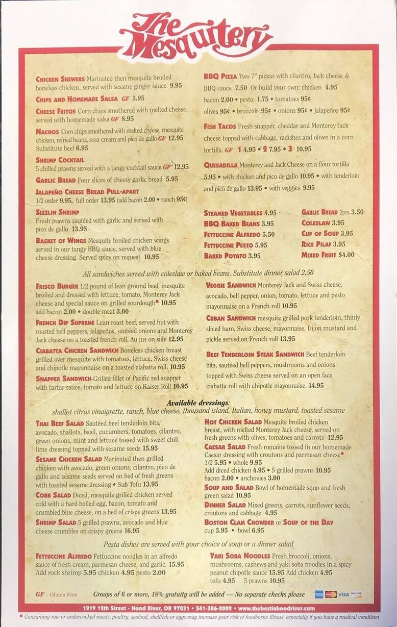 Mesquitery Restaurant & Bar - Hood River, OR menu_pic