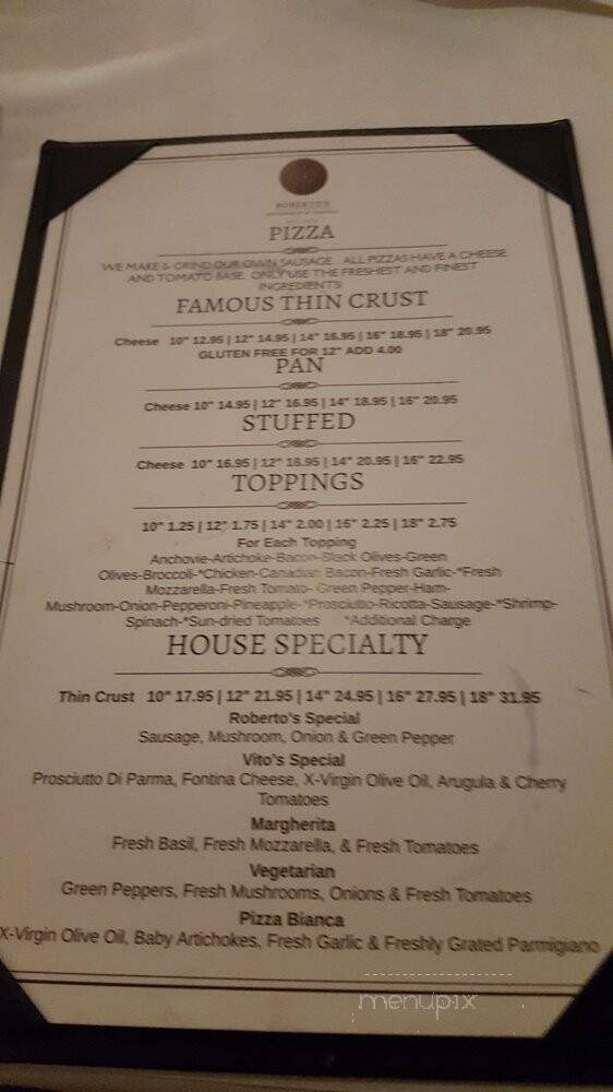 Roberto's Ristorante & Pizzeria - Elmhurst, IL menu_pic