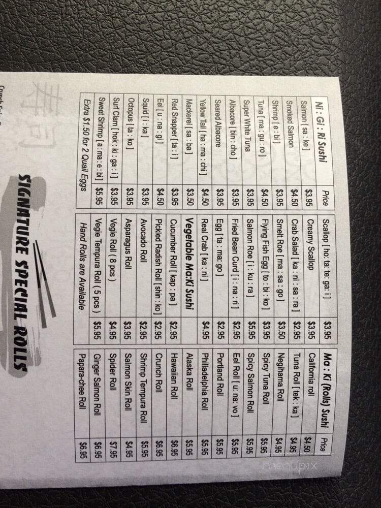 Sushi Avenue - Wilsonville, OR menu_pic