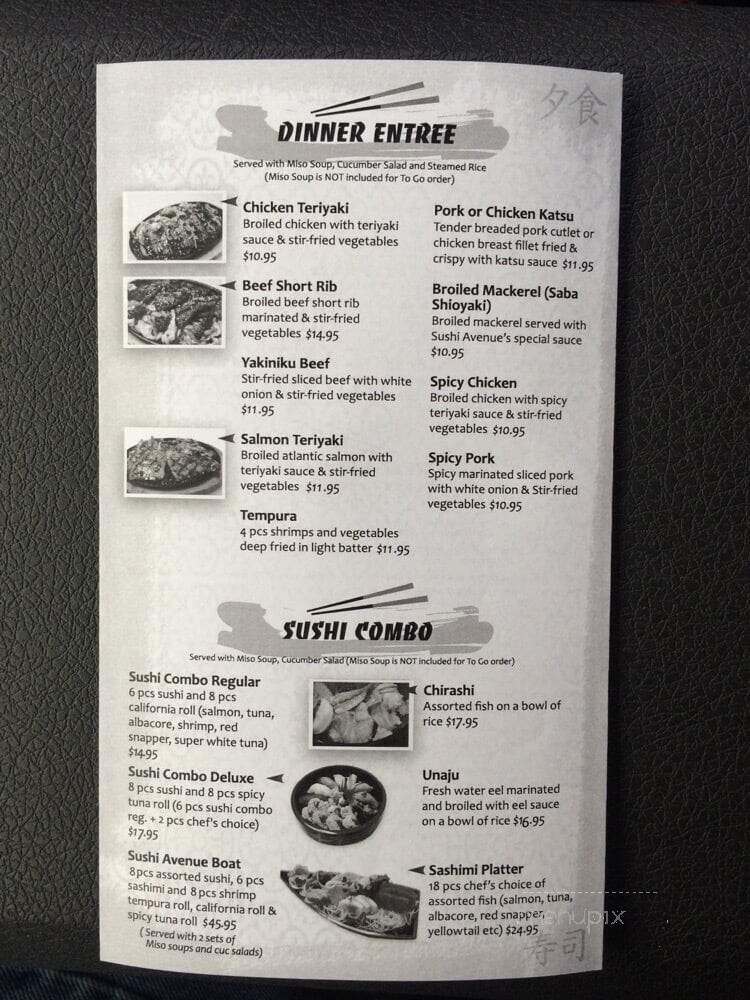 Sushi Avenue - Wilsonville, OR menu_pic
