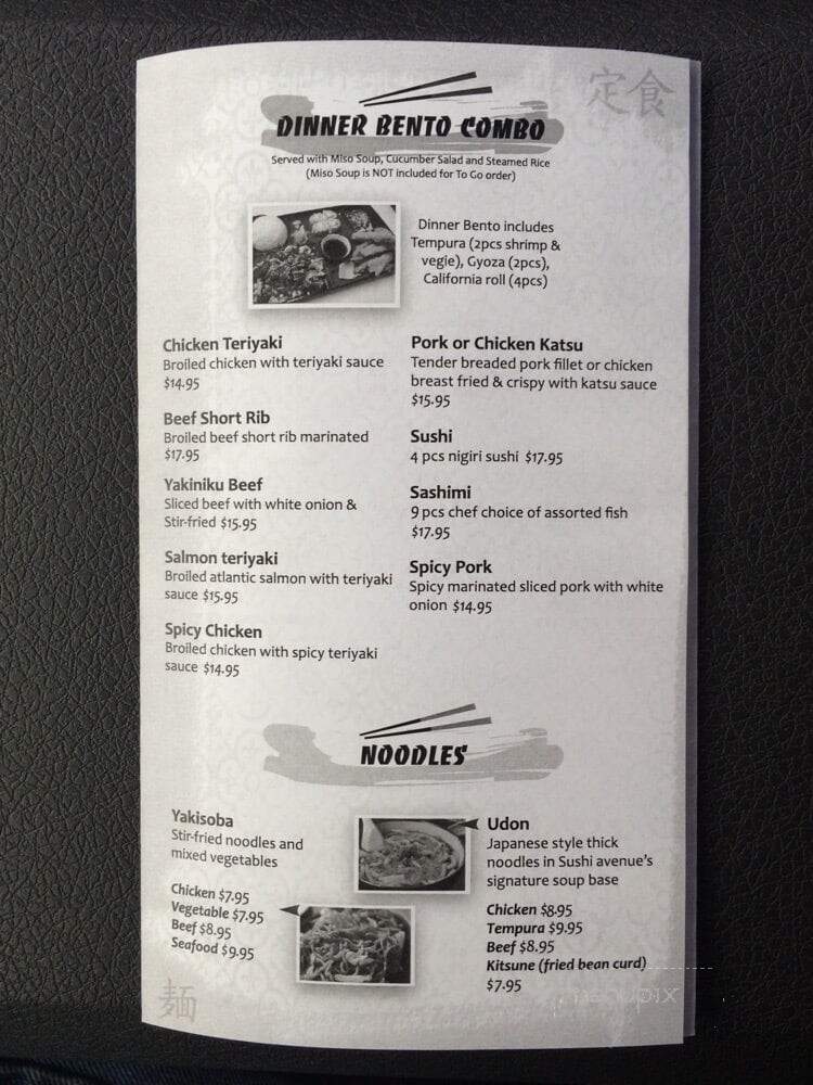 Sushi Avenue - Wilsonville, OR menu_pic